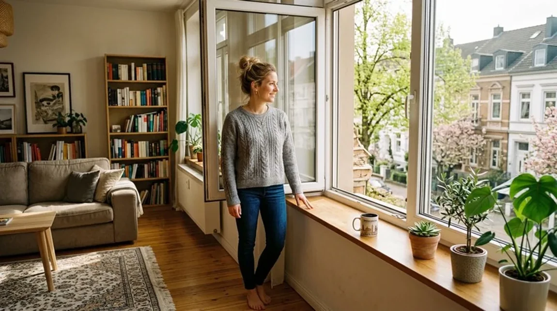 Spekulationssteuer Handy Frau Cafe Lacht Nachricht Antwortet Frankfurt