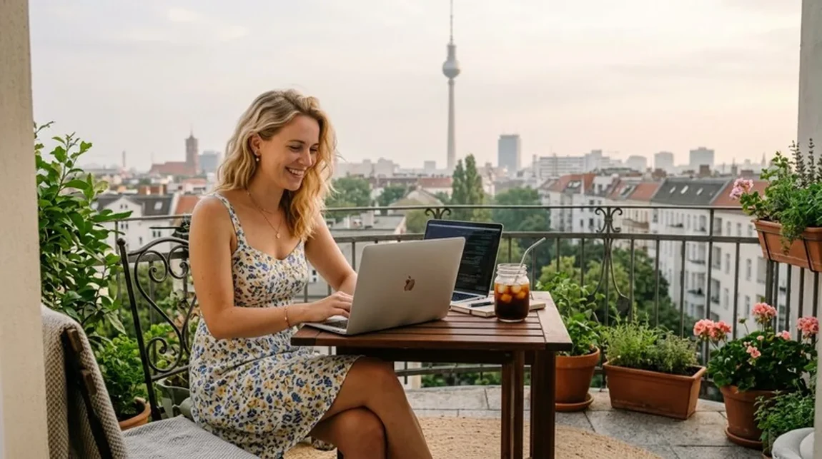 Spekulationsfrist Hand Haelt Tasse Laptop Hintergrund Cafe Hamburg