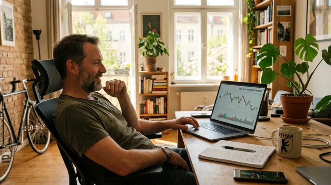 Berater Mann Erklaert Spekulationsfrist Laptop Grafik Tisch Berlin Spekulationsfrist