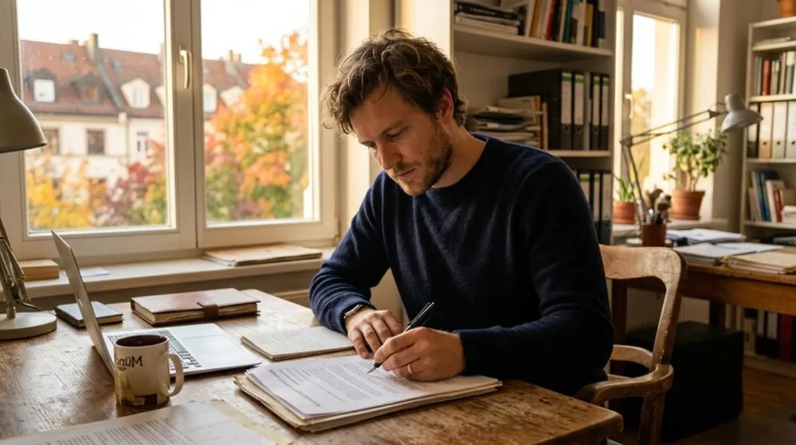 Steuer Dokument Mann Stift Unterstreicht Schreibtisch Buero Muenchen - Spekulationsfrist Ratgeber