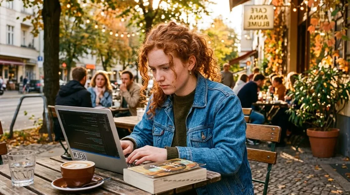 Steuer Laptop Frau Kaffee Cafe Tisch Konzentriert Berlin - Spekulationsfrist Ratgeber